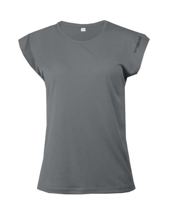 Lockeres Shirt für Damen aus 100% Polyester für den Sommer zum Wandern, Biken oder die Freizeit in der Farbe anthrazit - Made in EU